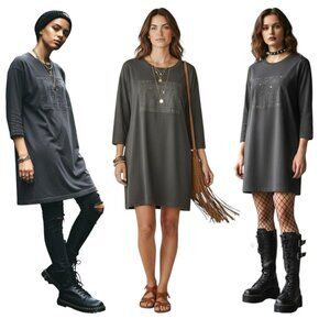 VTG Awesome Wear T-Shirt Mini Dress Embossed Elephant Graphic Black Grunge OS